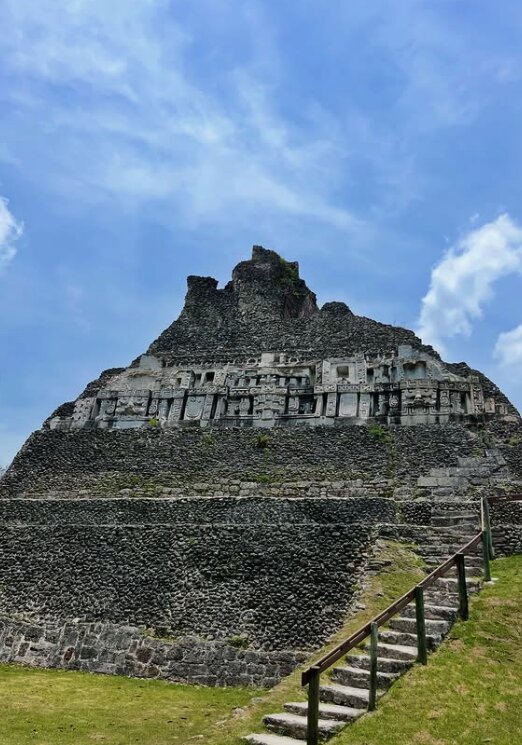 El Castillo at Xunantunich, showing the decorated frieze band below the upper temple